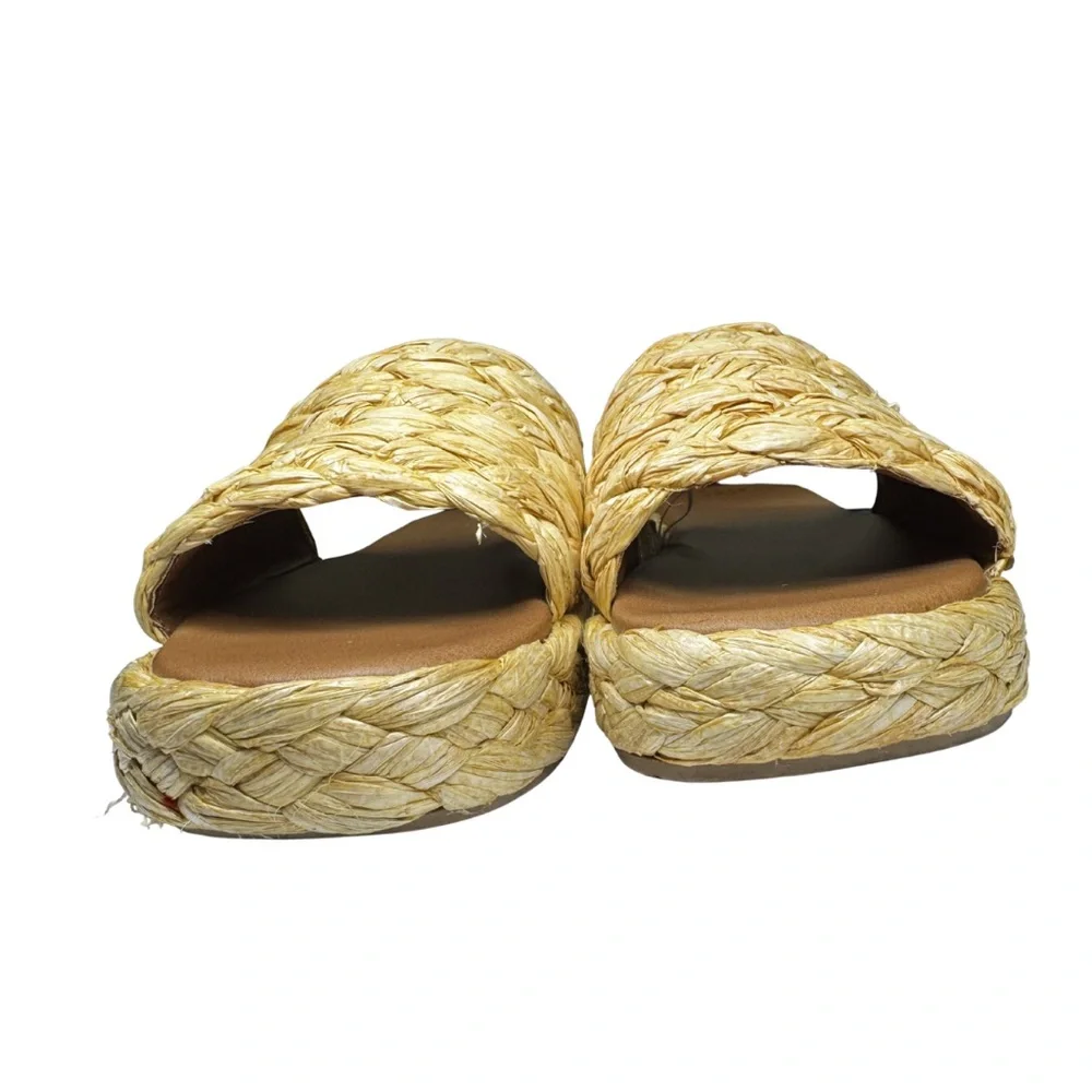 Women's Casey Braided Raffia Platform Slide Sandals A New Day Beige 11 summer